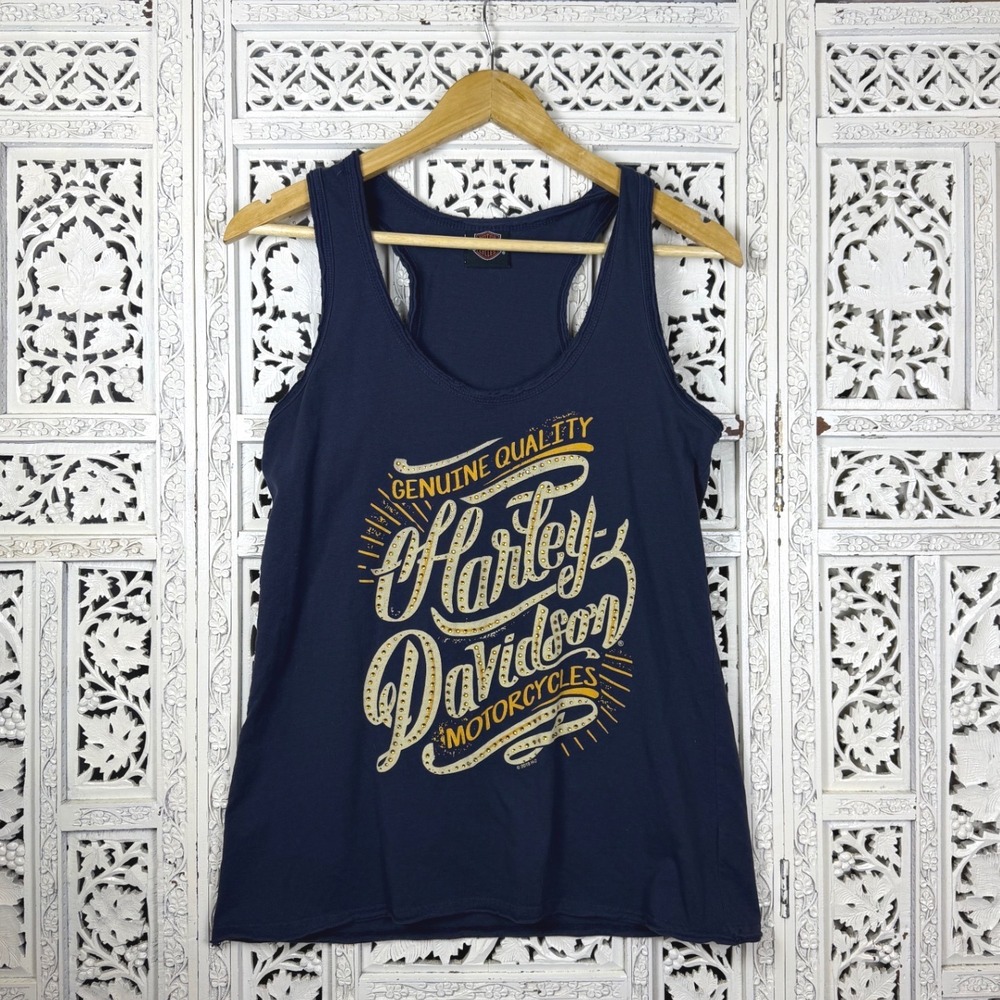 Harley Davidson Rhinestone Bedazzled Flowy Tank Top Sz L Virginia Horse‎ Lounge